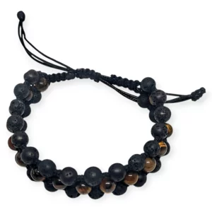 Bransoletka pleciona tygrysie oko/lawa wulkaniczna