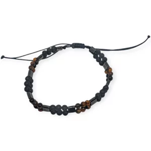 Bransoletka pleciona tygrysie oko/lawa wulkaniczna/hematyt